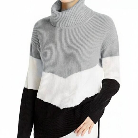 Karl Lagerfield Paris Color Blocked Cowl Neck Sweater Monochrome Size Medium - Picture 1 of 7